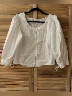 Wear Cissa Tie-Front Puff Sleeve Blouse in white size XS/S
